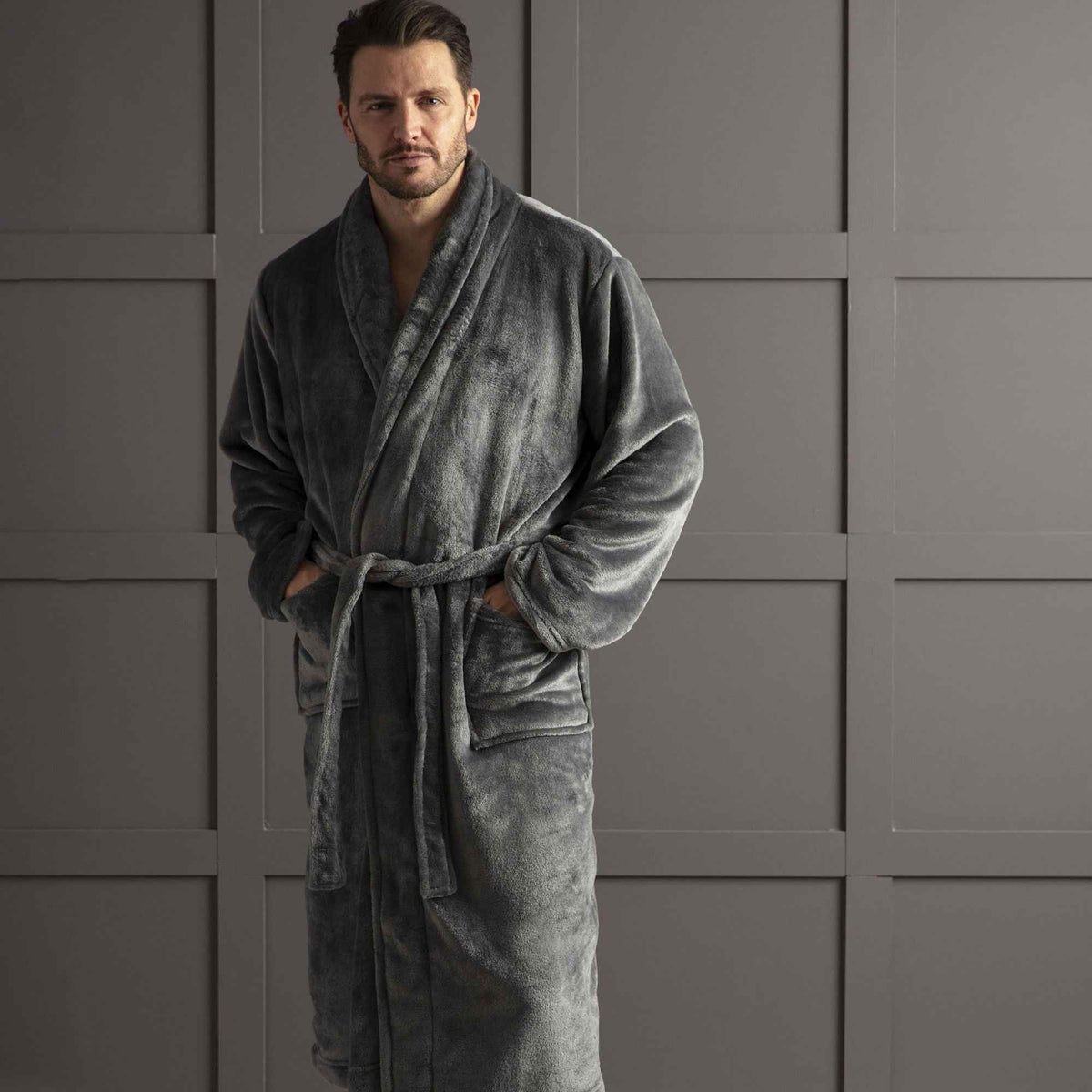 Mens Soft Fleece Warm Bathrobe Dressing Gown for Winter