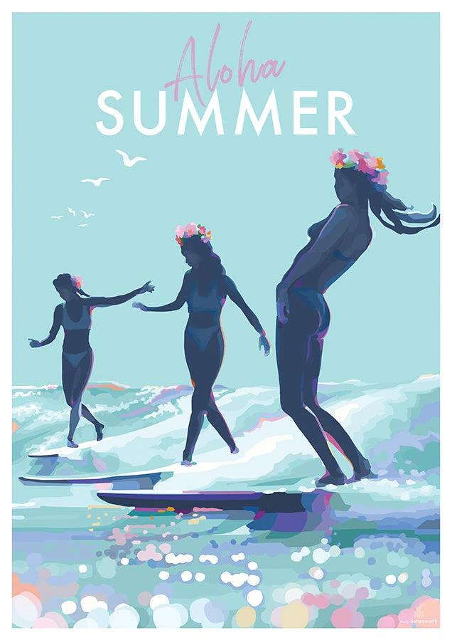 Vintage Travel Poster – Aloha Summer Surf Art by Becky Bettesworth by BeckyBettesworth (aloha-summer)