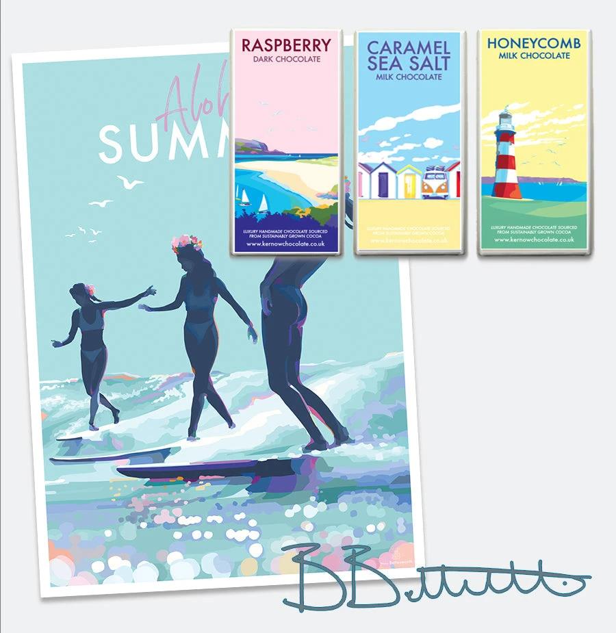 Vintage Travel Poster – Aloha Summer Surf Art by Becky Bettesworth by BeckyBettesworth (aloha-summer)