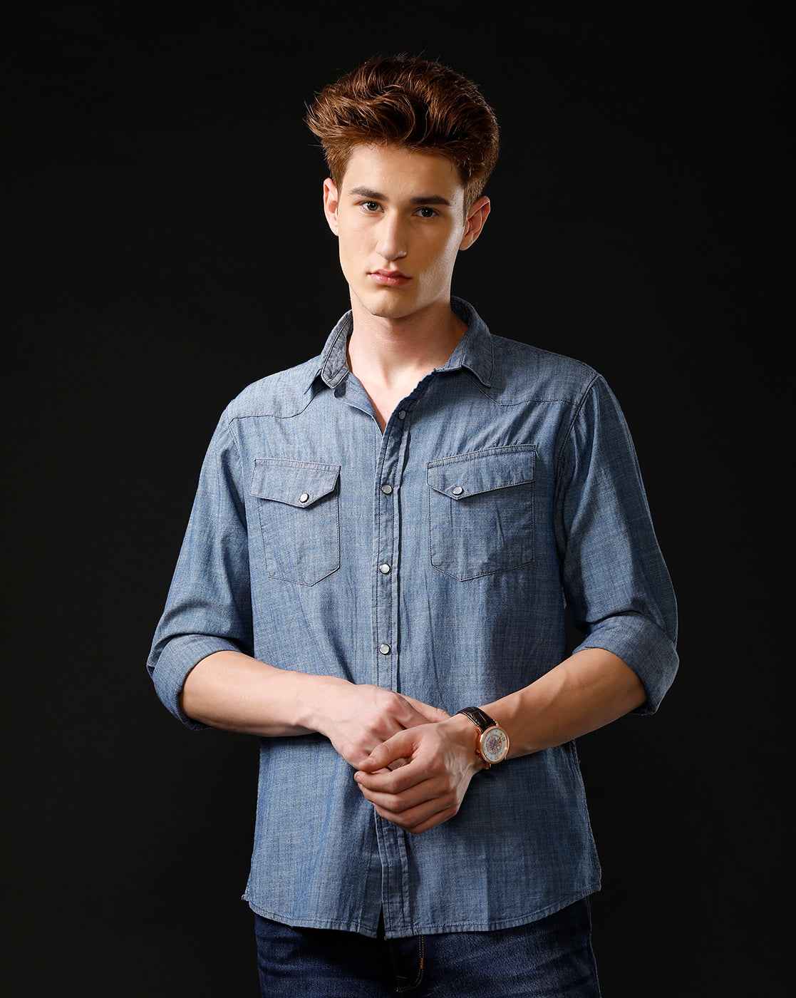 Men's Slim Fit Solid Denim Casual Shirt (ANOUR)