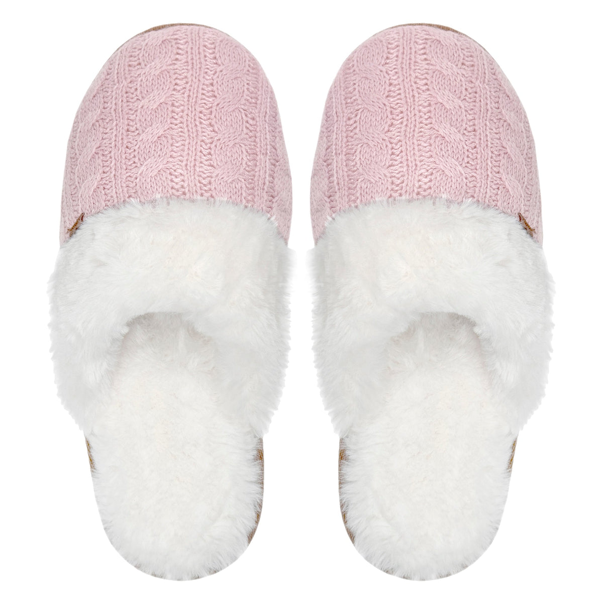 Ladies Cable Knit Faux Fur Thermal Winter Slippers