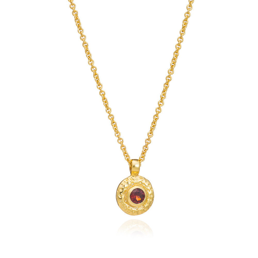 Luna Single Disc Pendant Necklace: Garnet