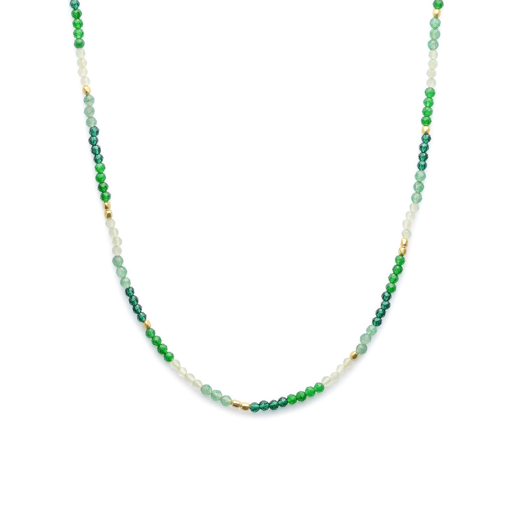 Milos Mixed Gemstone Beaded Necklace  Prehnite, Moss Agate & Green Aventurine