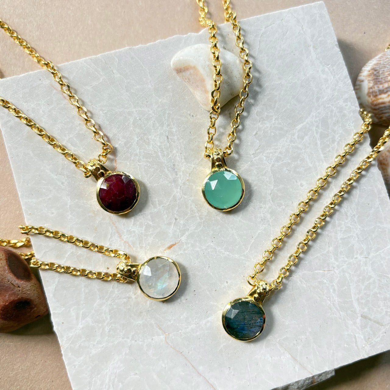 Charis Round Gemstone Necklace Moonstone