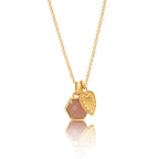 Thea Hexagon Gemstone and Palm Leaf Charm Necklace Peach Moonstone