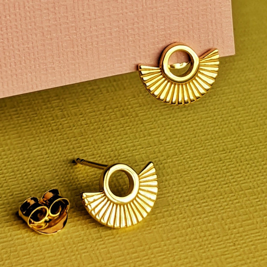Art Deco Fan Gold Stud Earrings