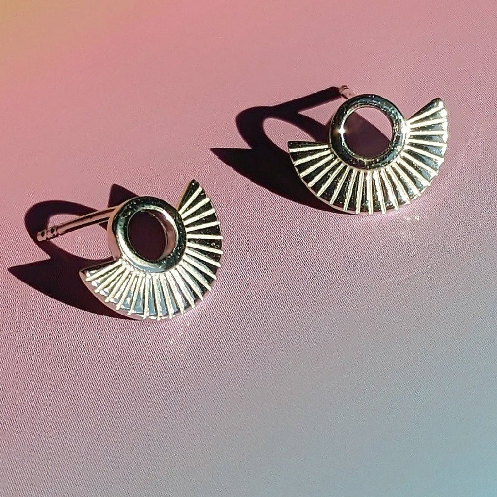 Art Deco Fan Sterling Silver Stud Earrings
