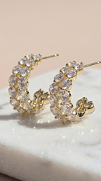 Round Cut Crystal Gold Plated Huggie Hoop Earrings