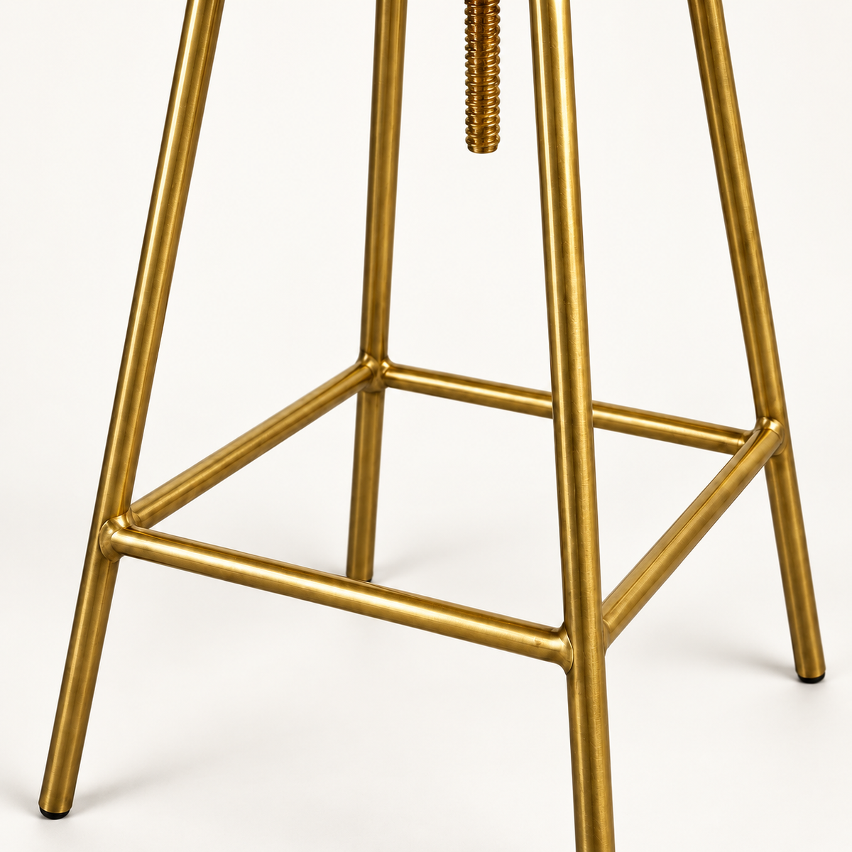 Antique Brass & Black Leather Adjustable Bar Stool