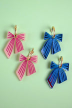 Pink Striped Bow Hoop Earrings