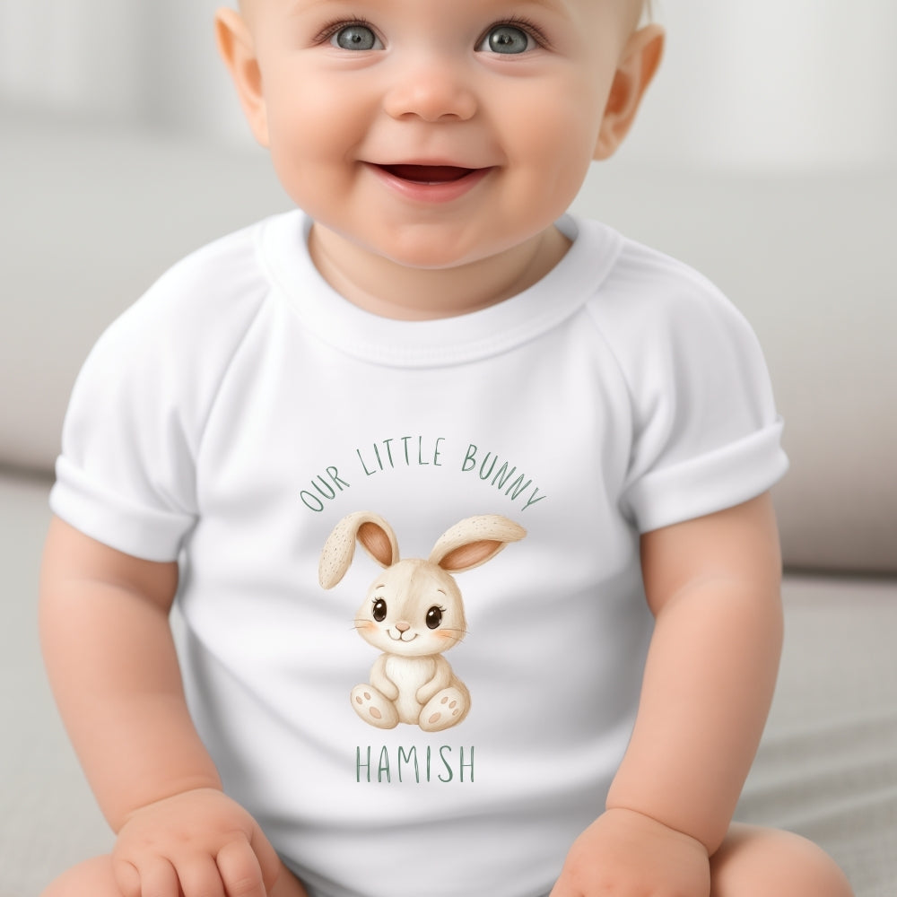 Personalised Little Bunny Baby Grow, Vest or Bib with Name
