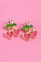Pink Cherry Heart Hoop Earrings