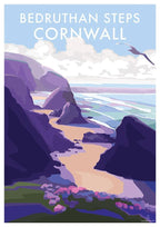 Cornwall Travel Poster – Bedruthan Steps Seaside Art Print by BeckyBettesworth (bedruthan-steps)