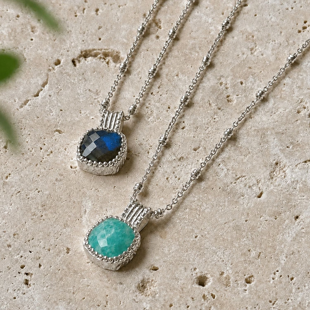 Tetra Square Gemstone Pendant Silver Amazonite