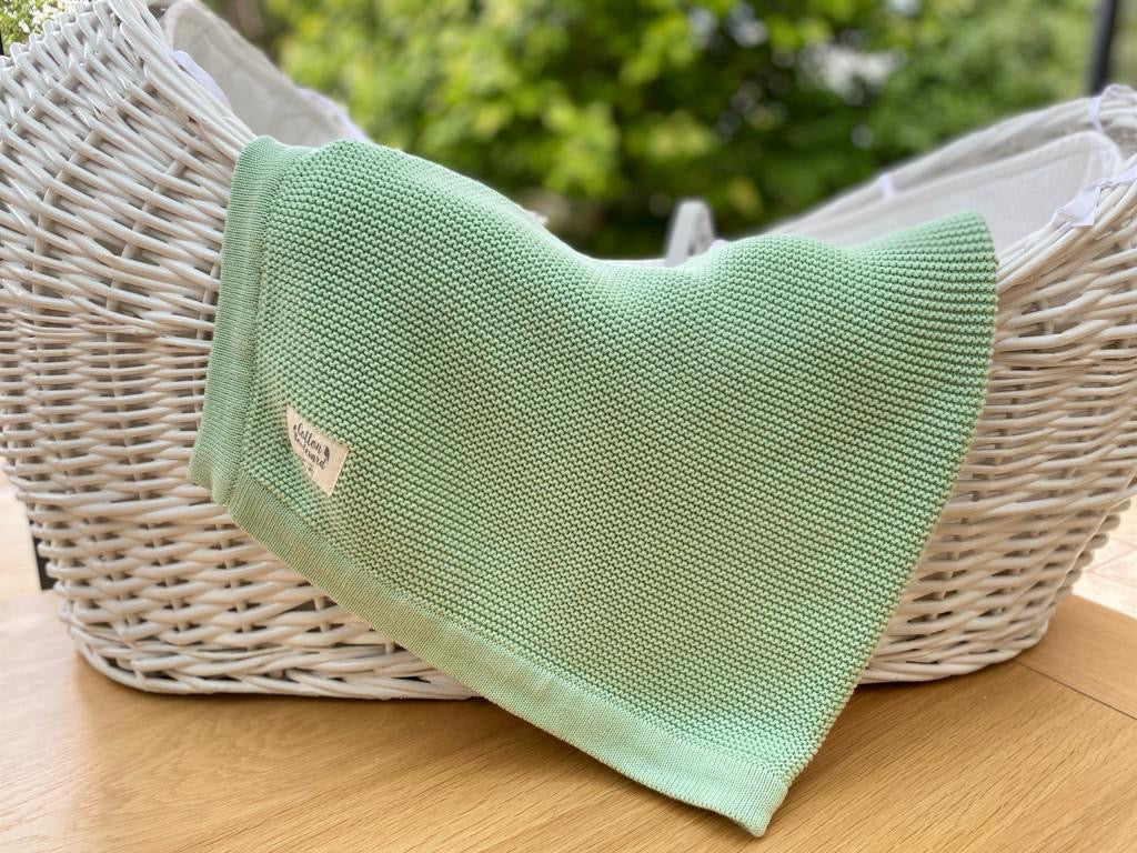 Sage Green Organic Cotton Knitted Blanket – 100 X 80cm