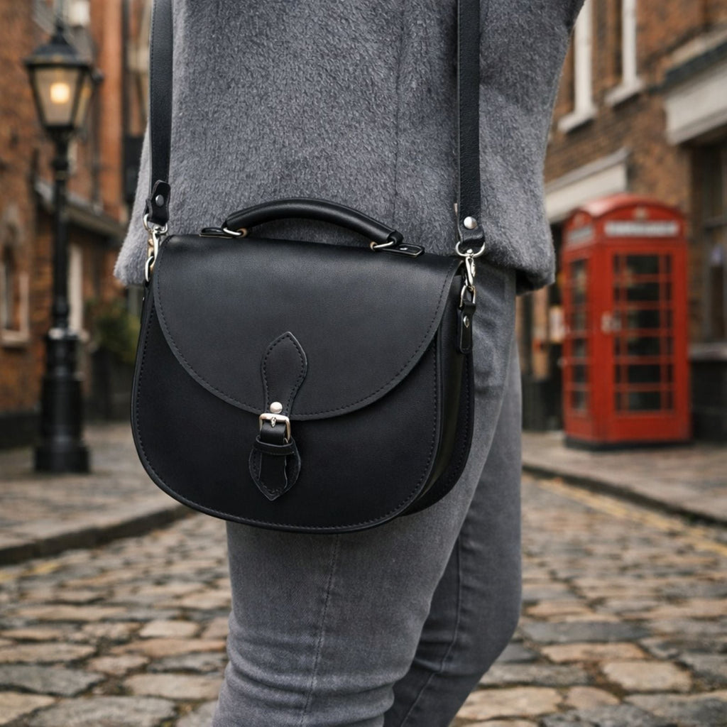 Handmade Tannery Leather Saddle Bag - Black