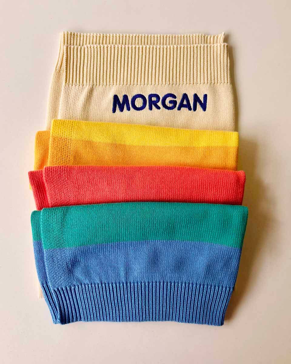 Personalised Rainbow Stripe baby blanket - Bobby