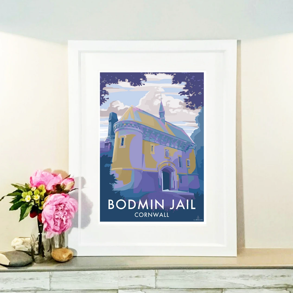 Cornwall Travel Poster – Bodmin Jail Vintage Railway Design by BeckyBettesworth (bodmin-jail)