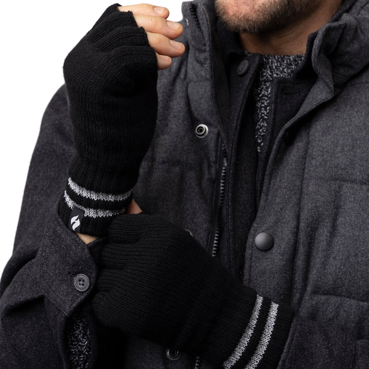 Mens Hi Vis Reflective Fleece Lined Thermal Winter Fingerless Gloves