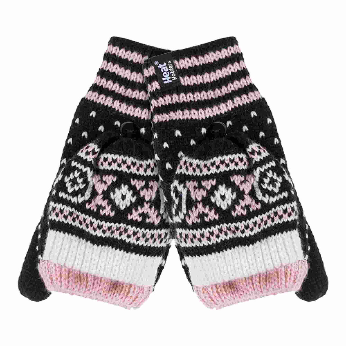 Ladies Warm Fairisle Patterned Thermal Fingerless Converter Gloves