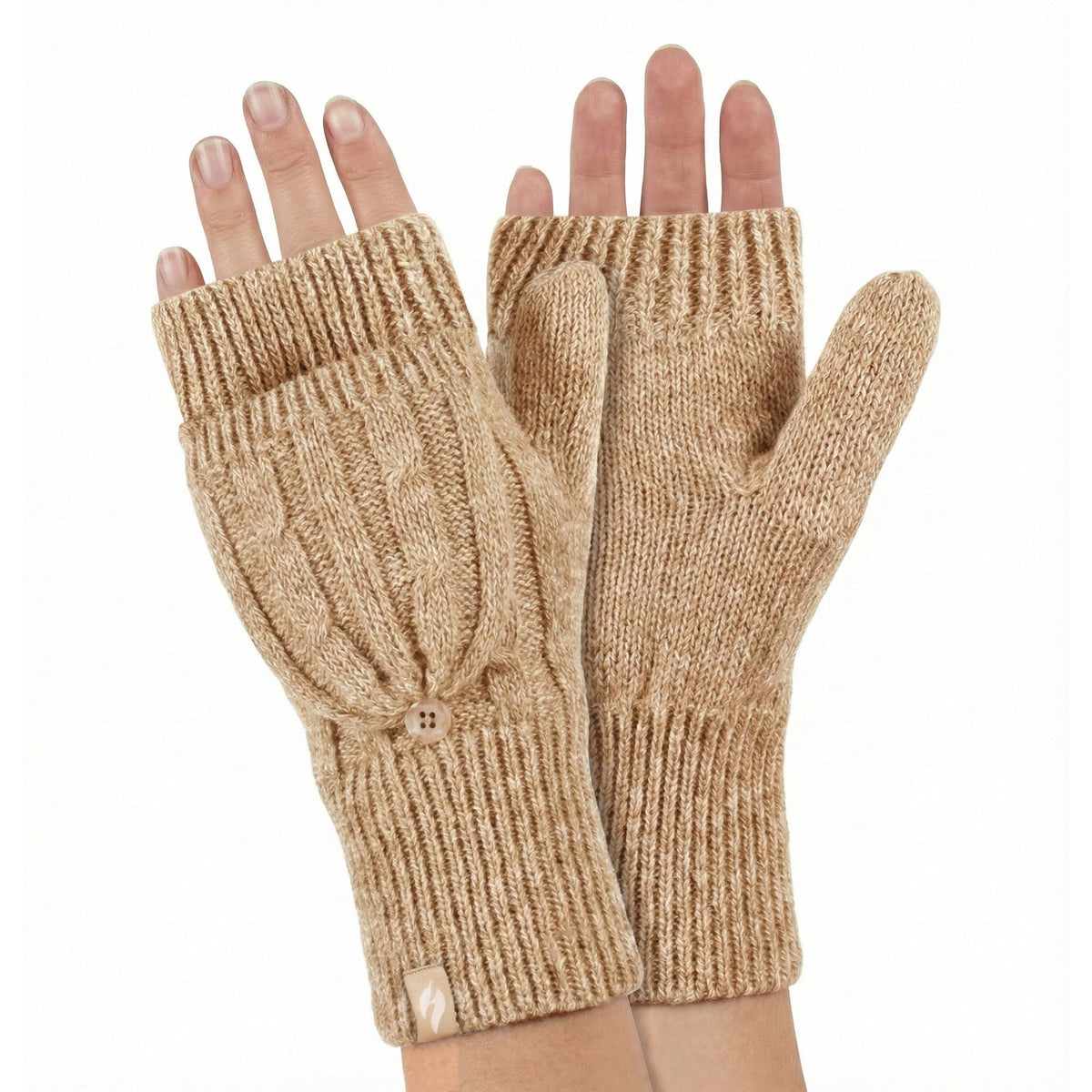 Ladies Cable Knit 2.3 Tog Thermal Winter Fingerless Converter Gloves