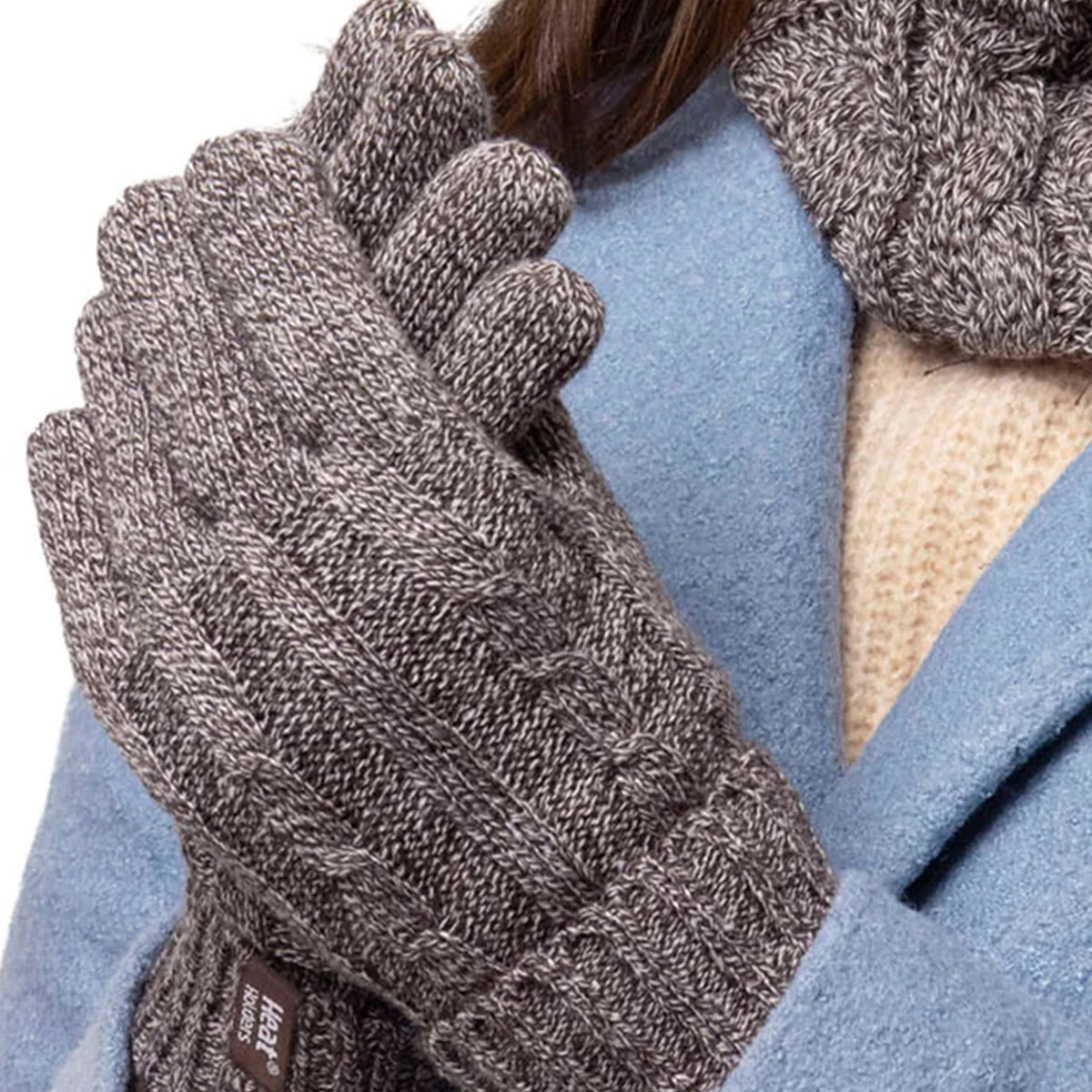 Ladies Cable Knit 2.3 Tog Fleece Lined Thermal Winter Gloves