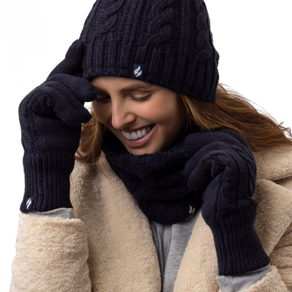 Ladies Cable Knit 2.3 Tog Fleece Lined Thermal Winter Gloves
