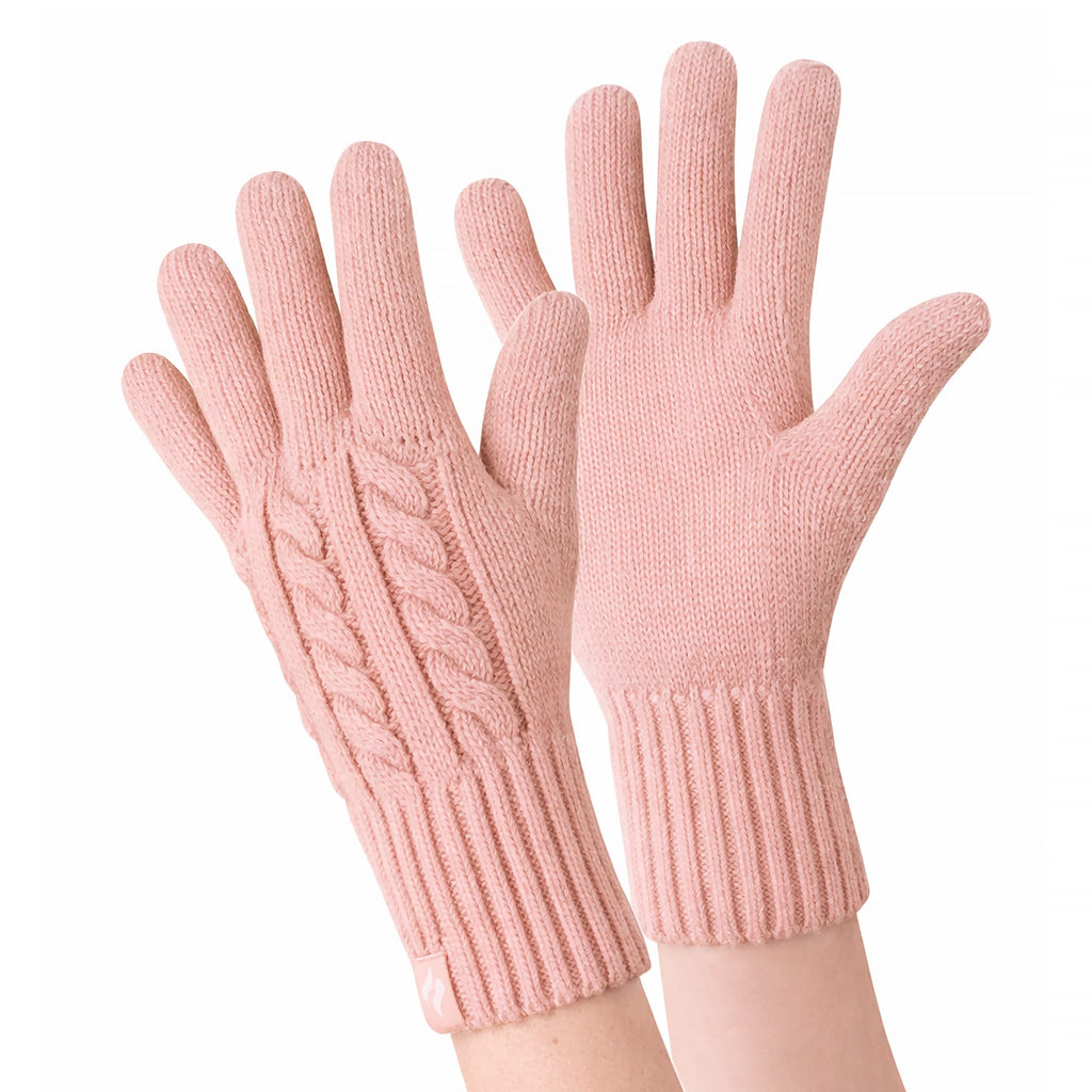 Ladies Cable Knit 2.3 Tog Fleece Lined Thermal Winter Gloves