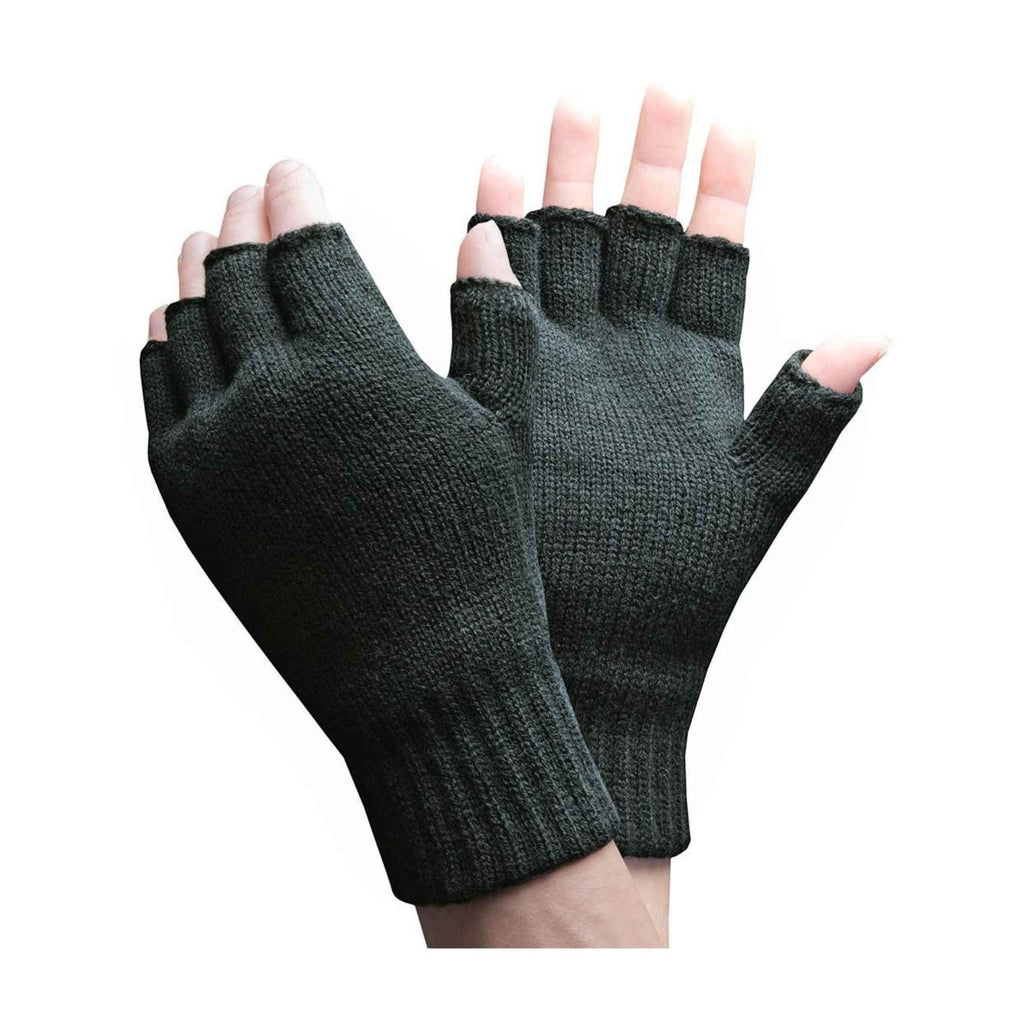 Mens Warm 3.2 TOG Fleece Lined Winter Thermal Fingerless Gloves in Khaki & Navy