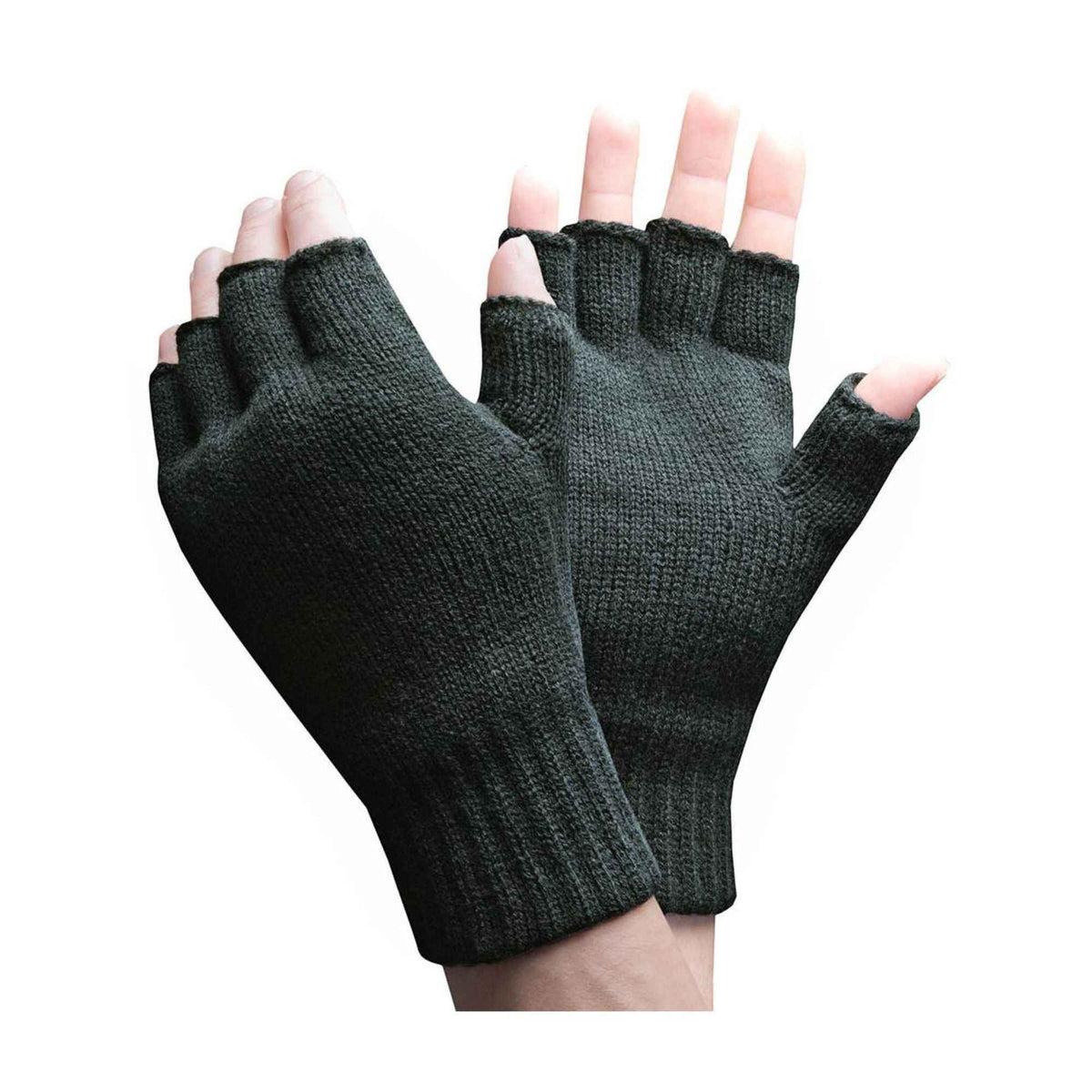 Mens Warm 3.2 TOG Fleece Lined Winter Thermal Fingerless Gloves in Khaki & Navy