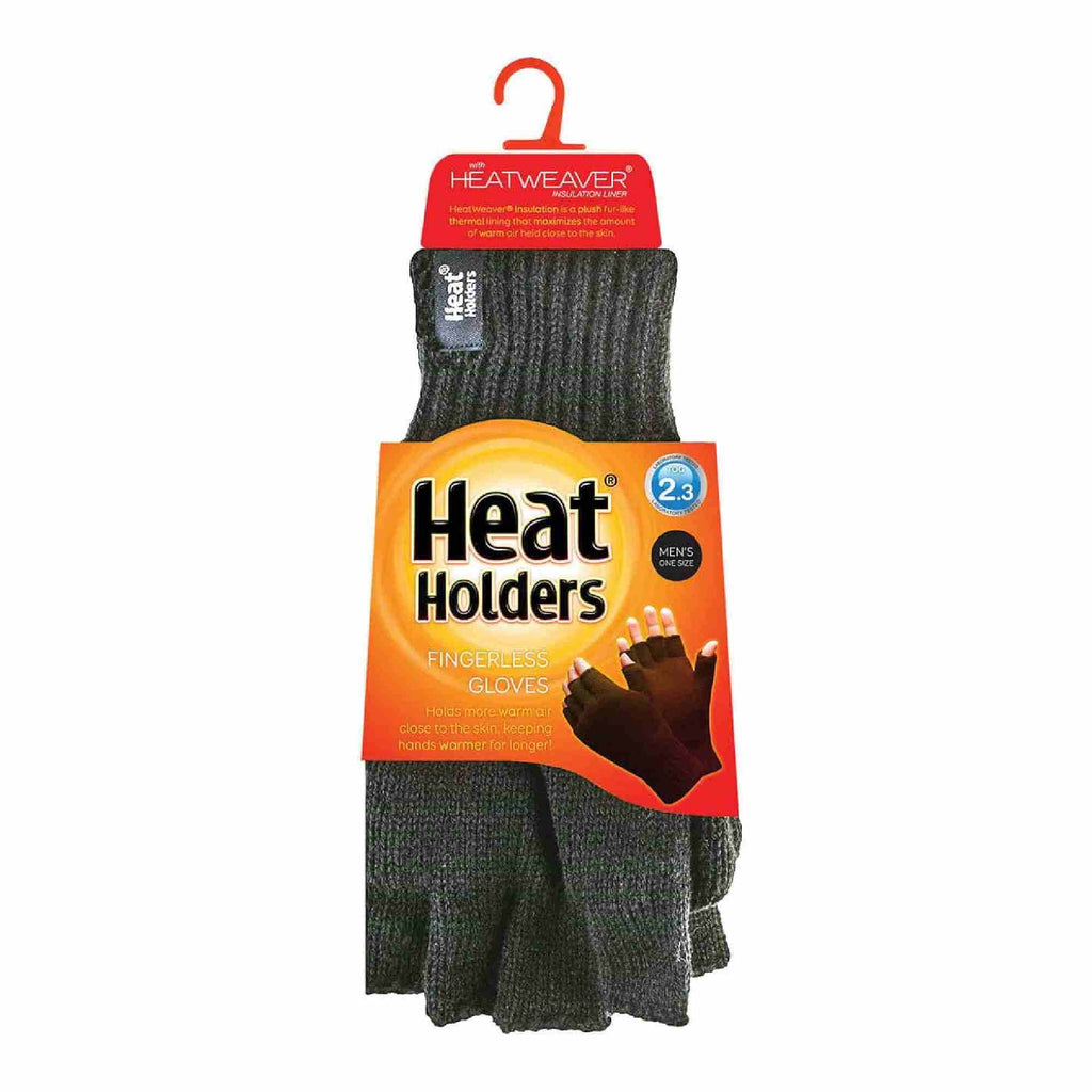 Mens Warm 3.2 TOG Fleece Lined Winter Thermal Fingerless Gloves in Khaki & Navy