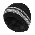 Mens Striped Turnover Cuff Knitted Thermal Beanie Hat for Winter