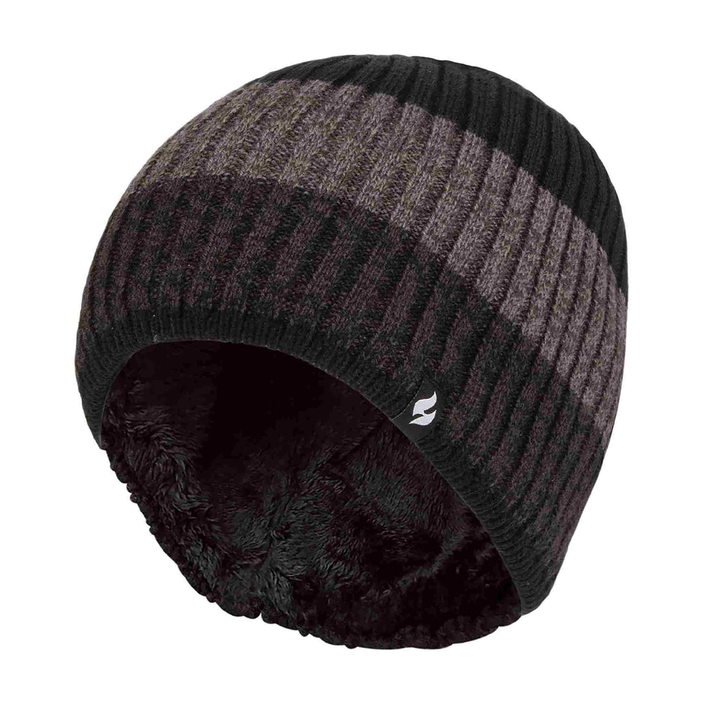 Mens Striped Turnover Cuff Knitted Thermal Beanie Hat for Winter