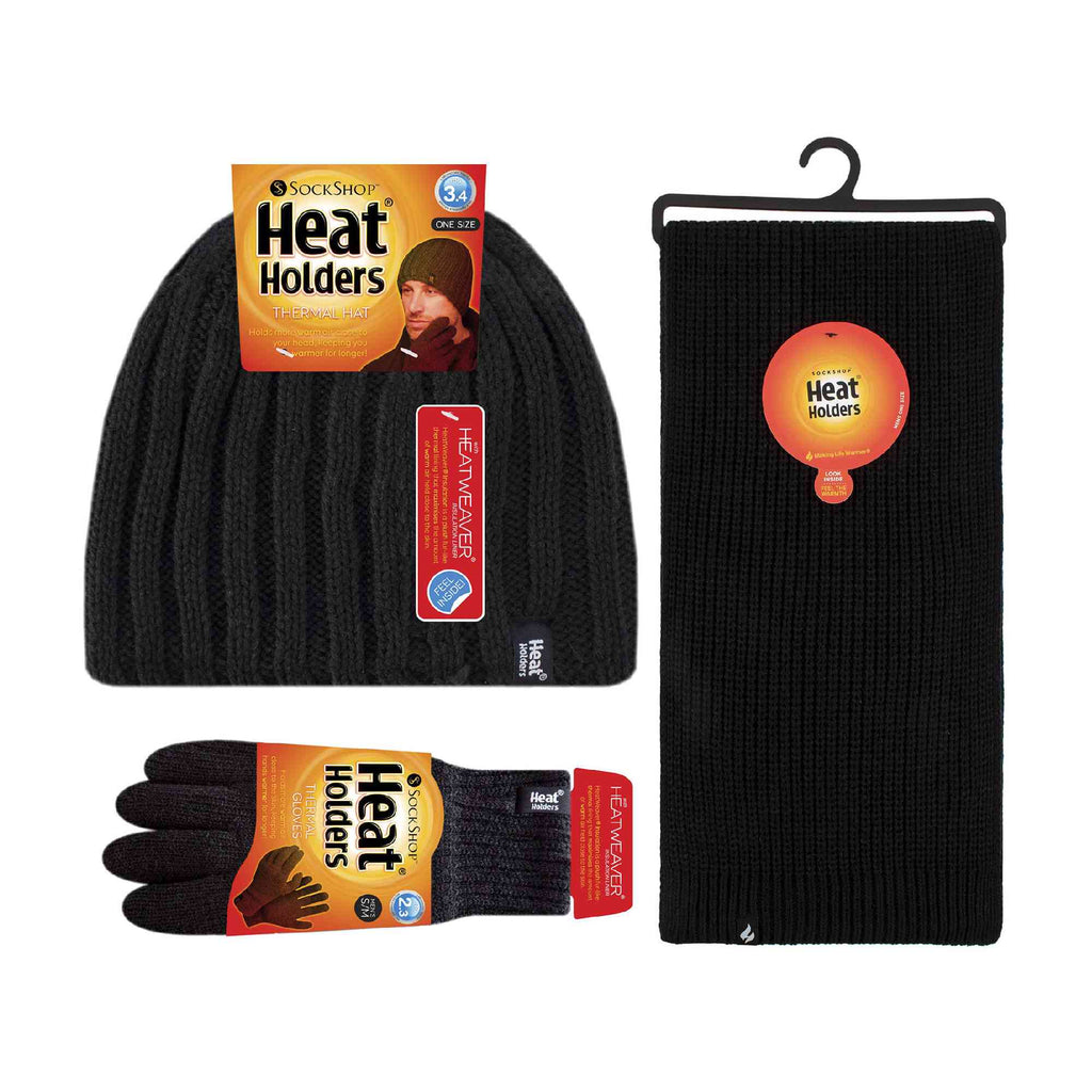 Mens Knitted Beanie Hat Scarf Gloves Set for Cold Weather