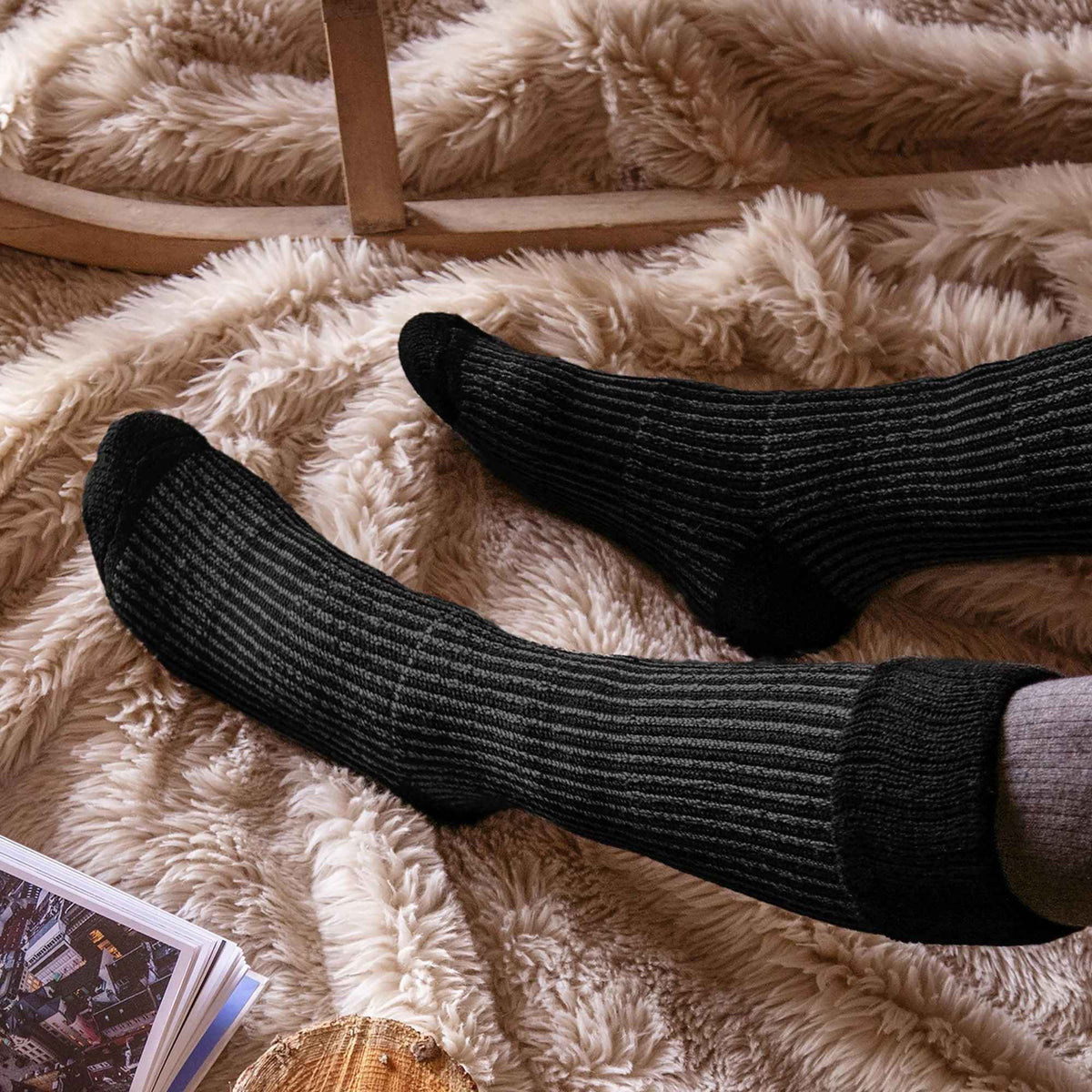 Mens Thick Winter Warm Knee High Ribbed Thermal Boot Socks