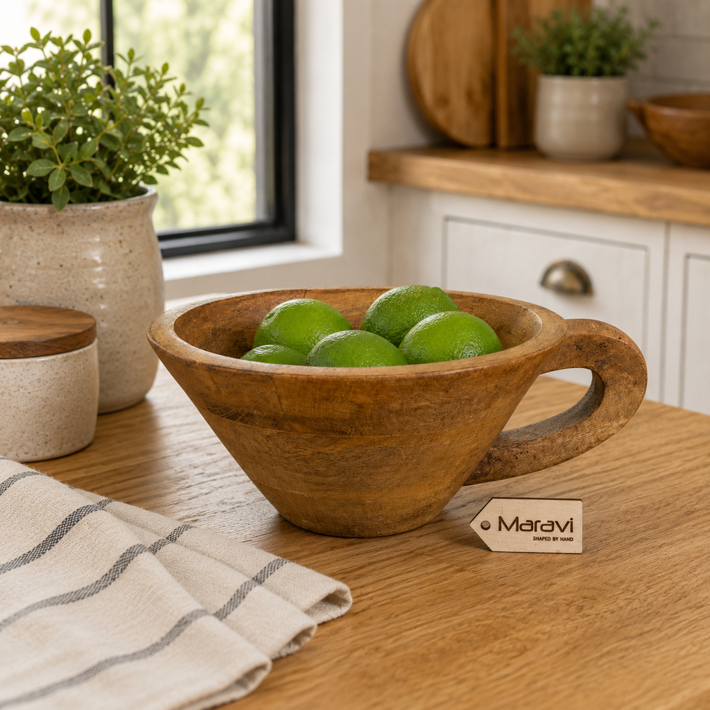 Baddo Mug Shape Wooden Bowl with Handle