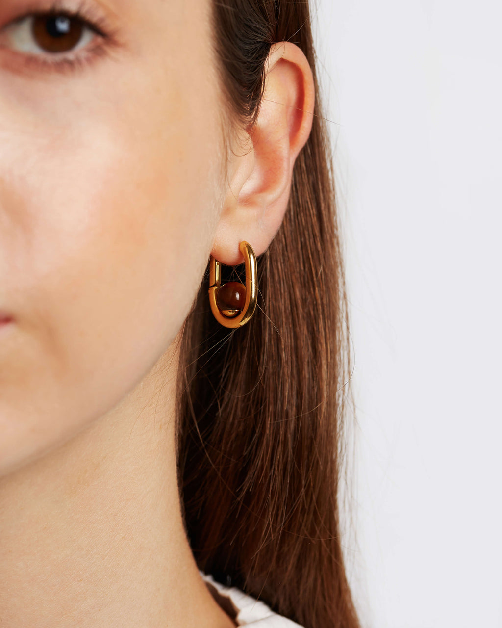 Tiger's Eye Square Gold Hoops