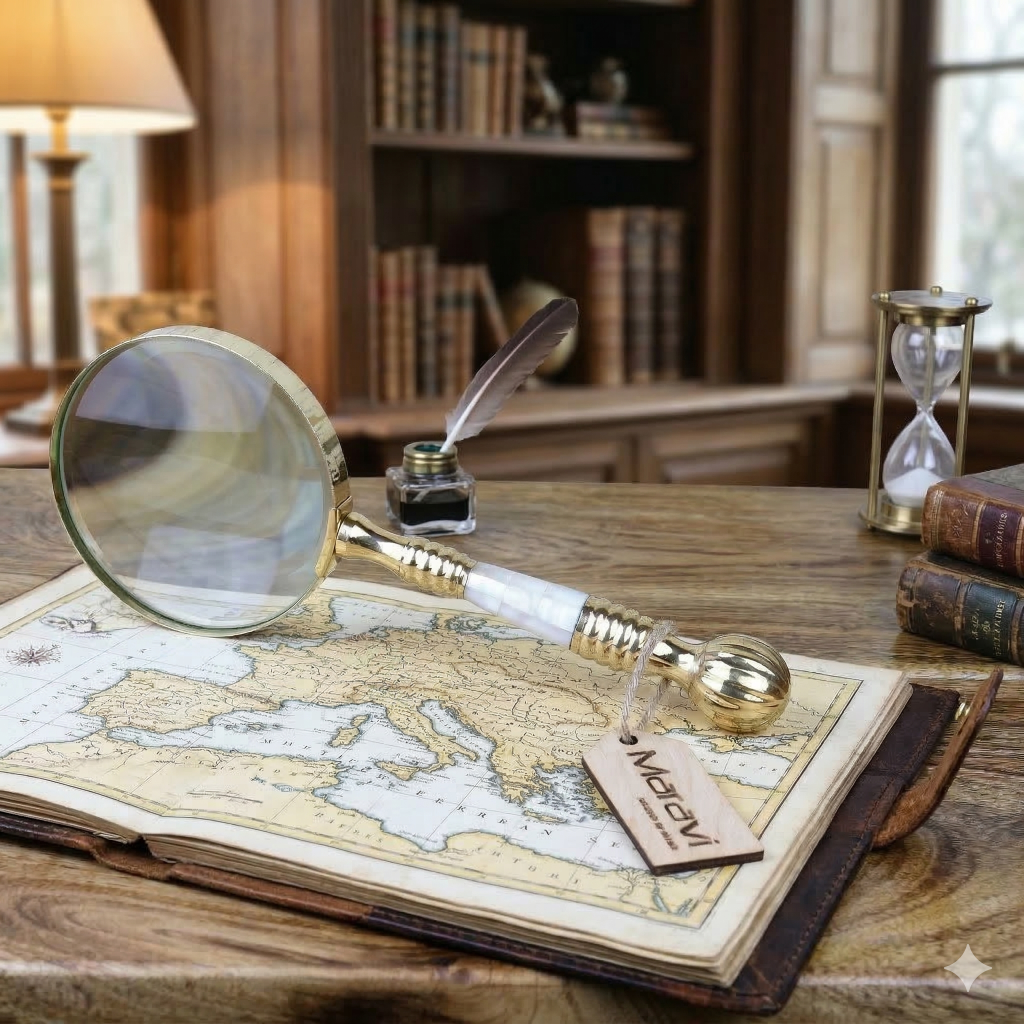 Barauna Reading Magnifying Glass 10cm Mother of Pearl Brass Handle