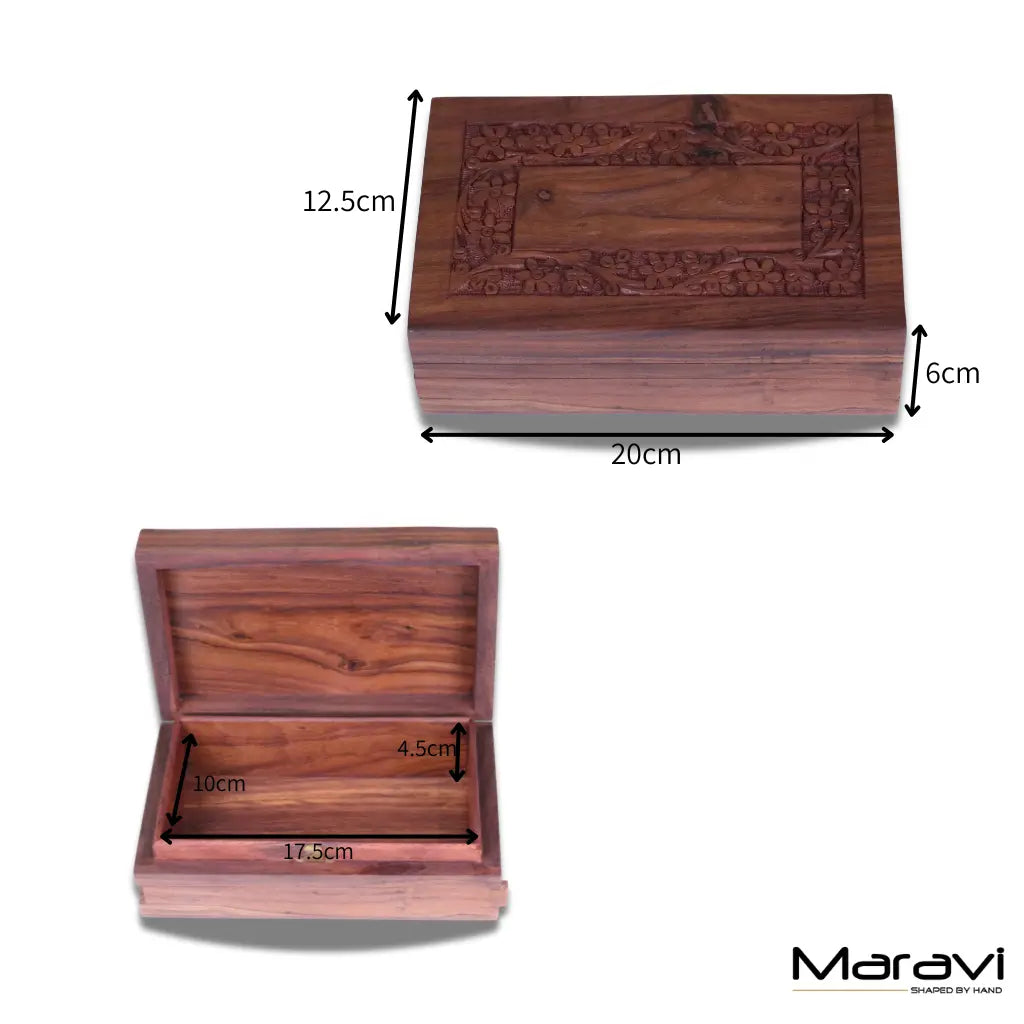 Betwa 20cm Wooden Trinket Box Floral Design Secret Lock