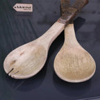 Bhimra Wooden Salad Servers Bark Handle