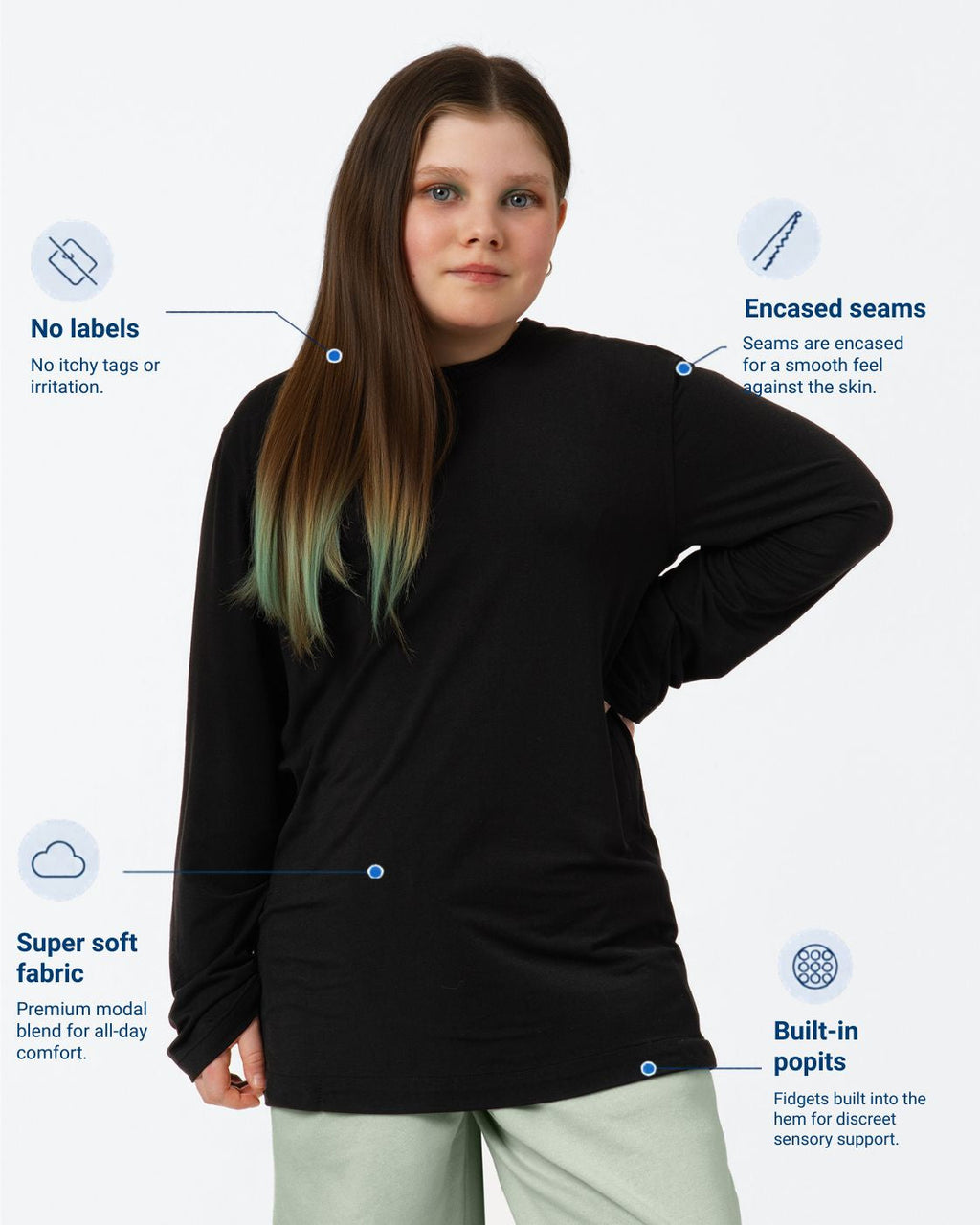 Kids Fidget-T – Long Sleeve- Black