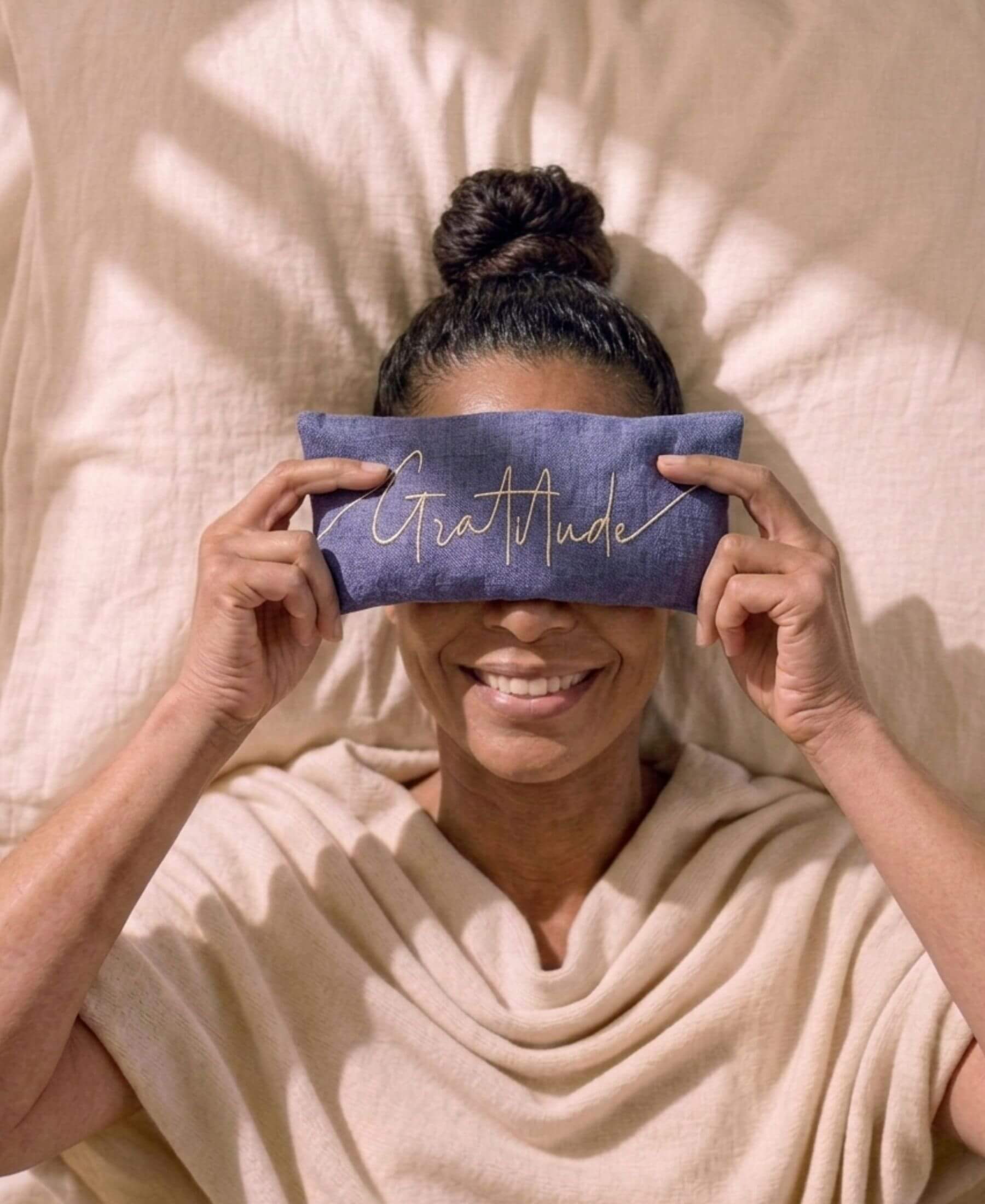 Gratitude Embroidered Linen and Lavender Eye Pillow