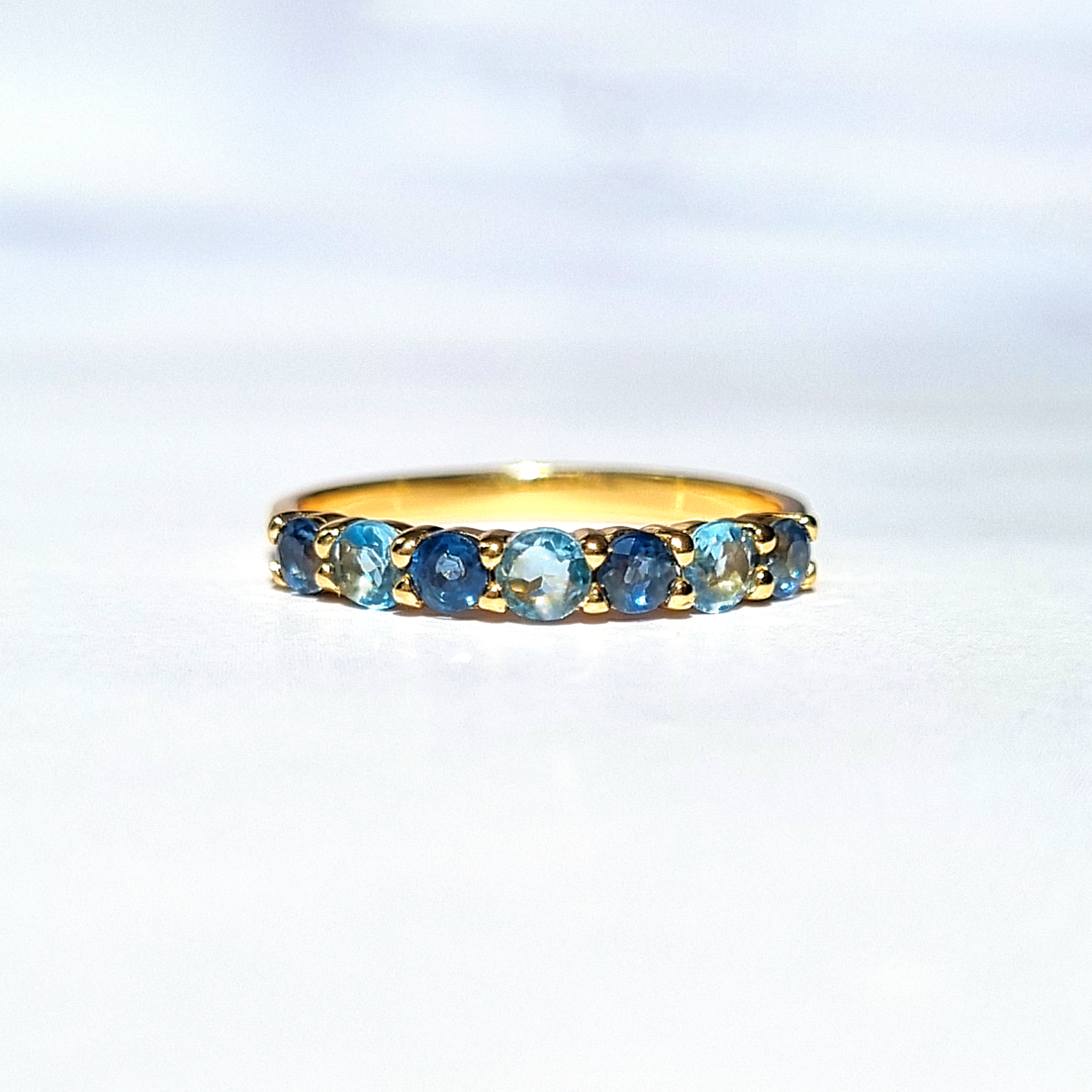 Blue Sapphire & Blue Topaz Half Eternity Band in 18K Gold Vermeil
