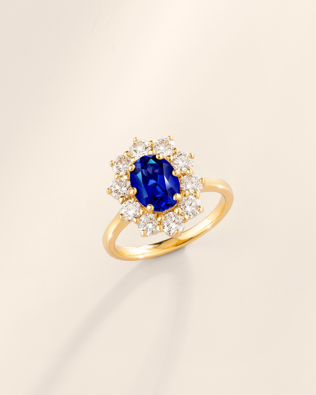 Blue Sapphire Halo Engagement Ring in 18k Gold Vermeil