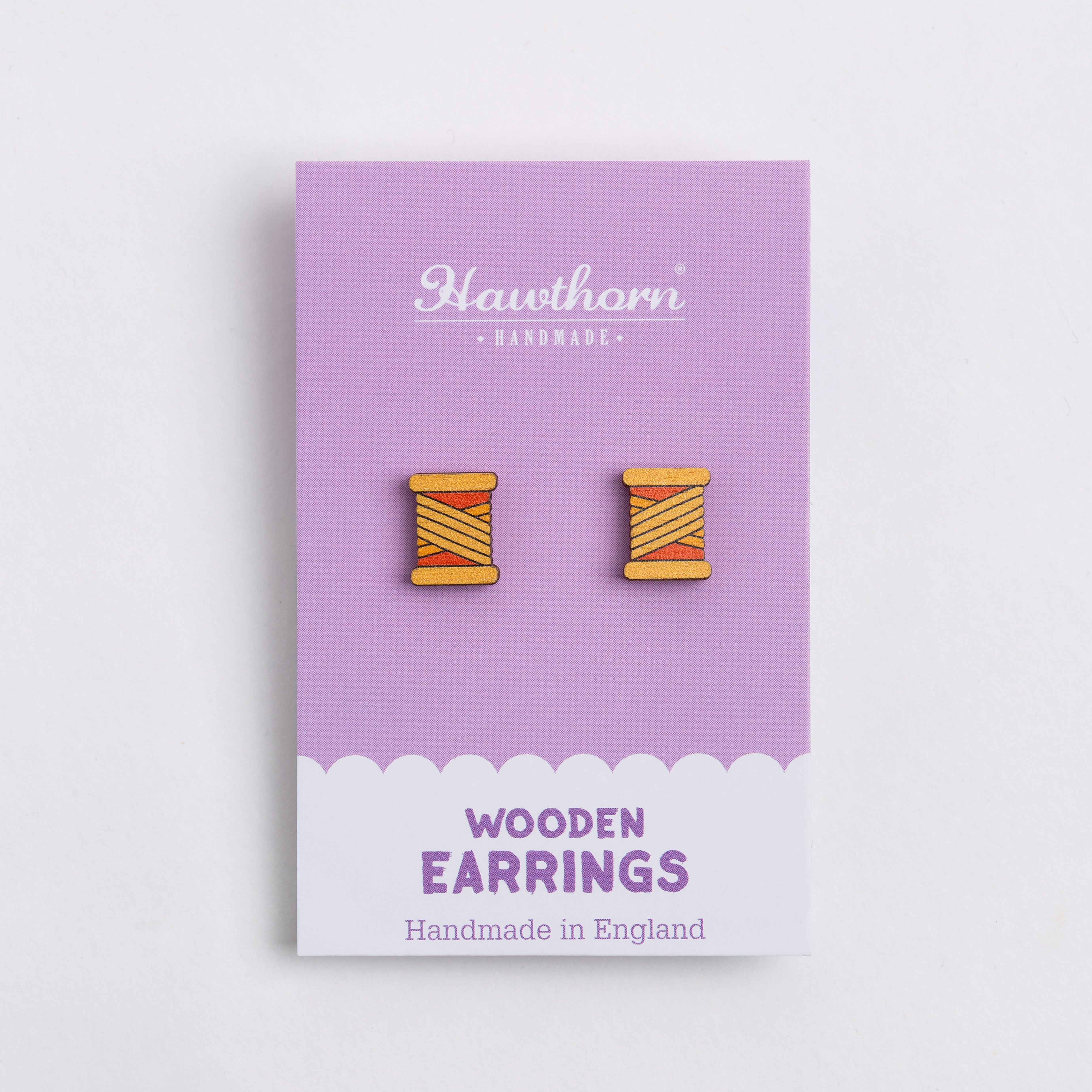 Bobbin Wooden Earrings  - Teal, Purple or Orange