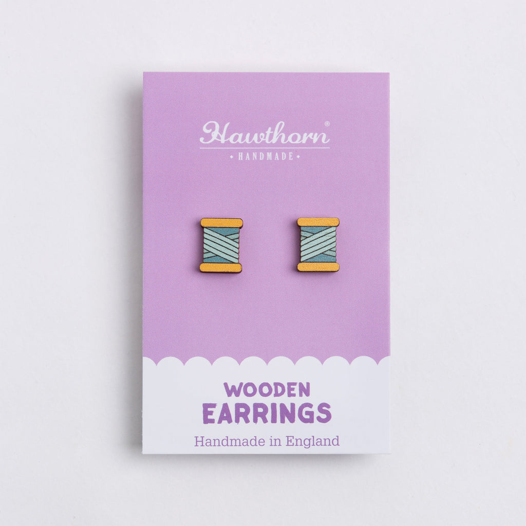 Bobbin Wooden Earrings  - Teal, Purple or Orange