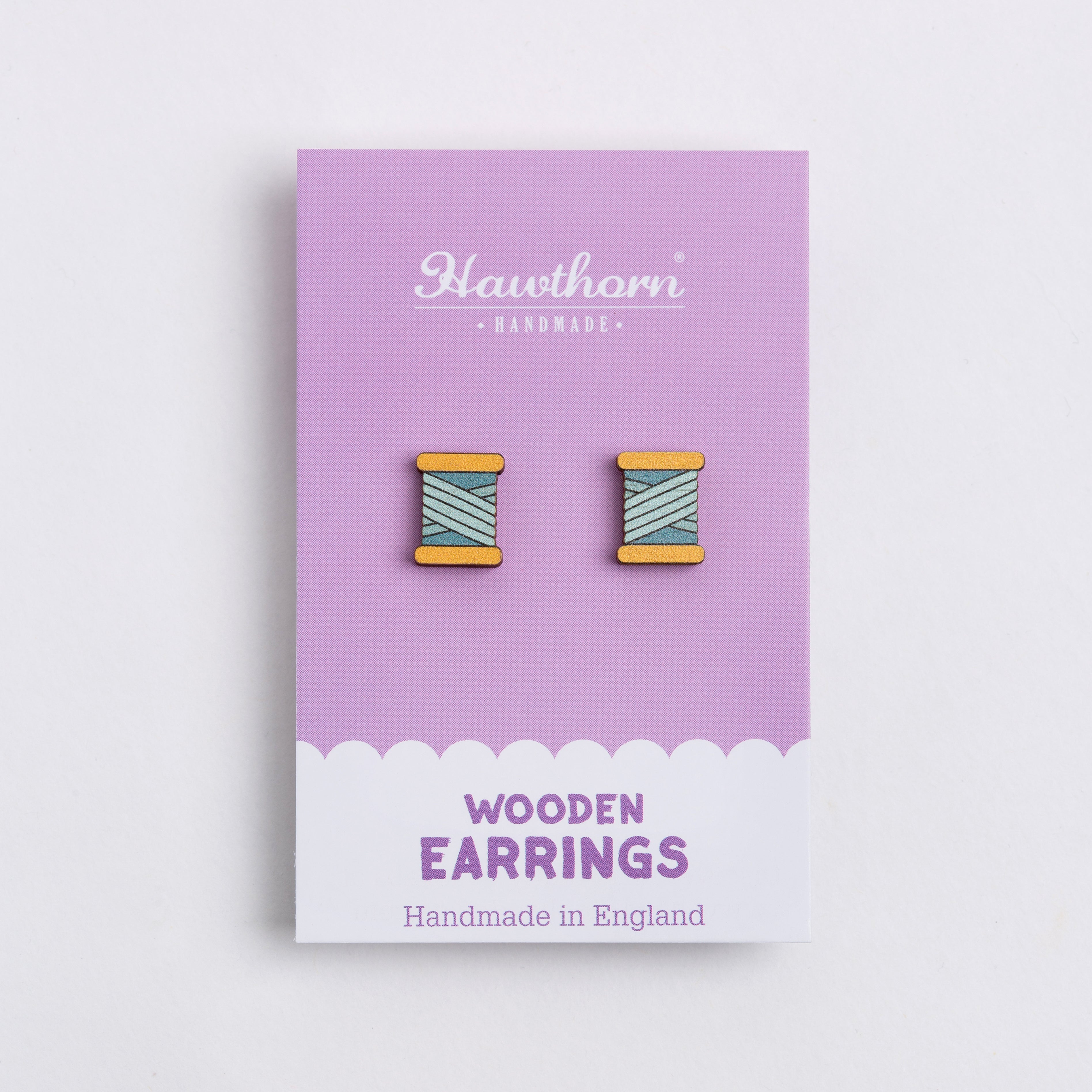 Bobbin Wooden Earrings  - Teal, Purple or Orange