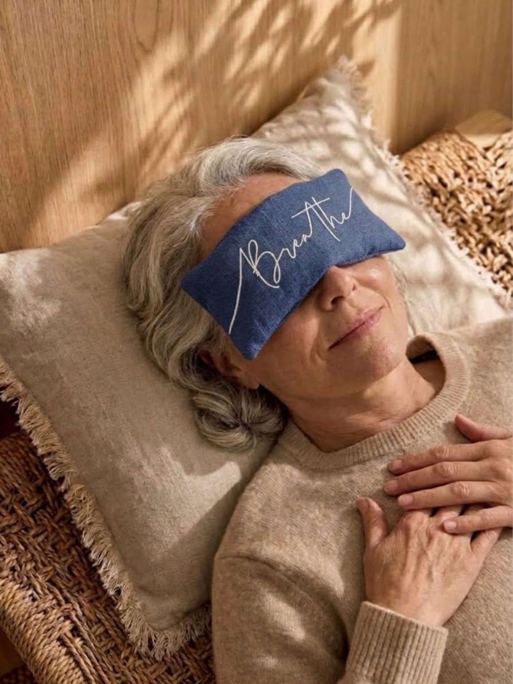 Breathe Embroidered Linen and Lavender Eye Pillow