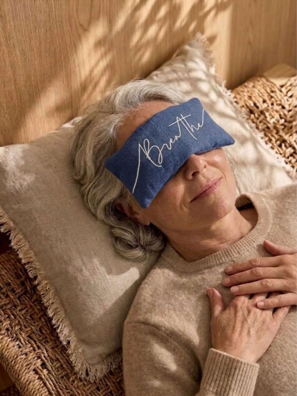 Breathe Embroidered Linen and Lavender Eye Pillow