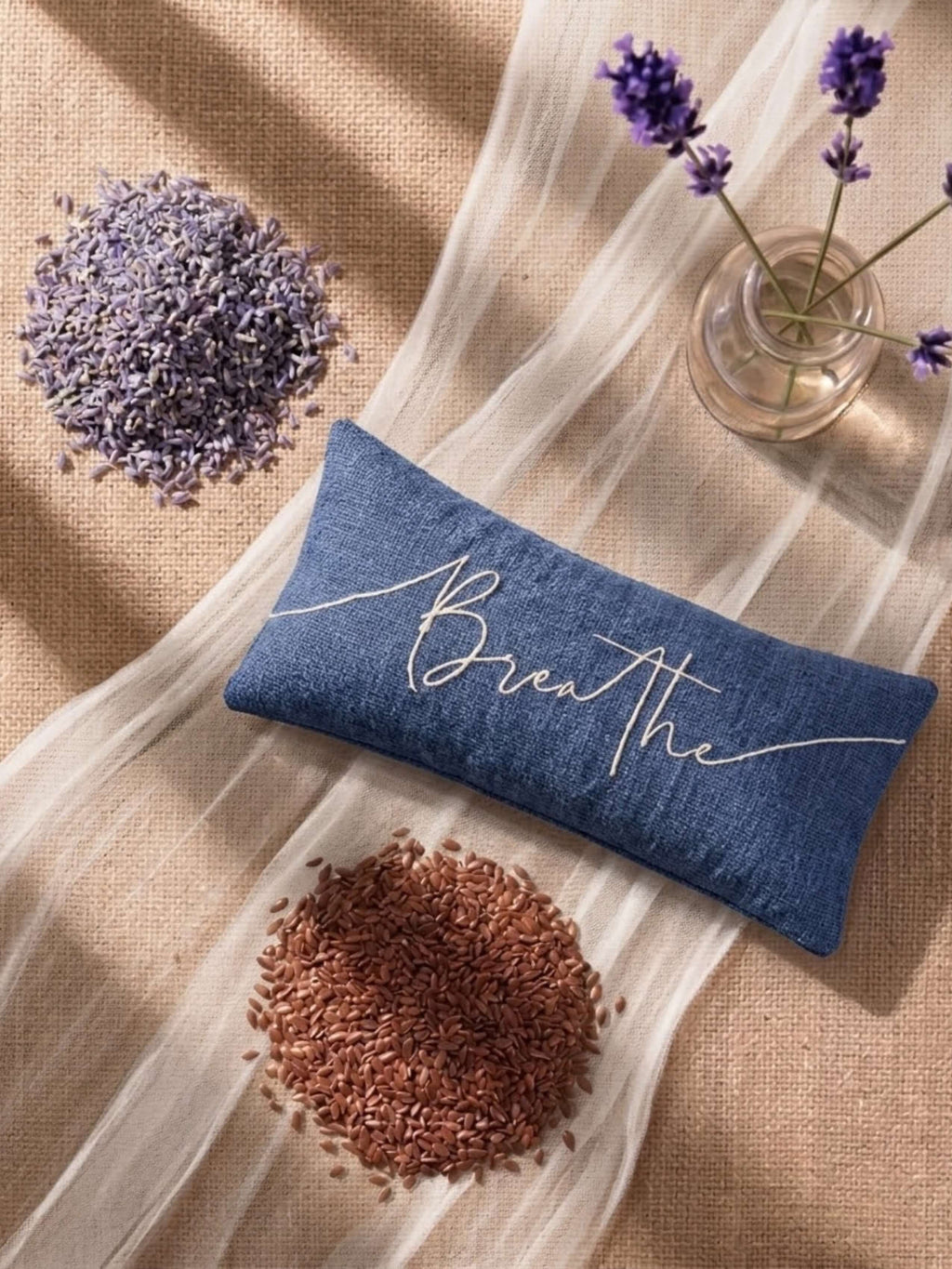 Breathe Embroidered Linen and Lavender Eye Pillow